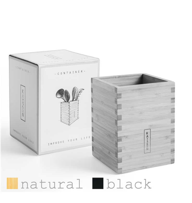 KAIZEN bamboo utensil container available in natural and black – modern kitchen organization